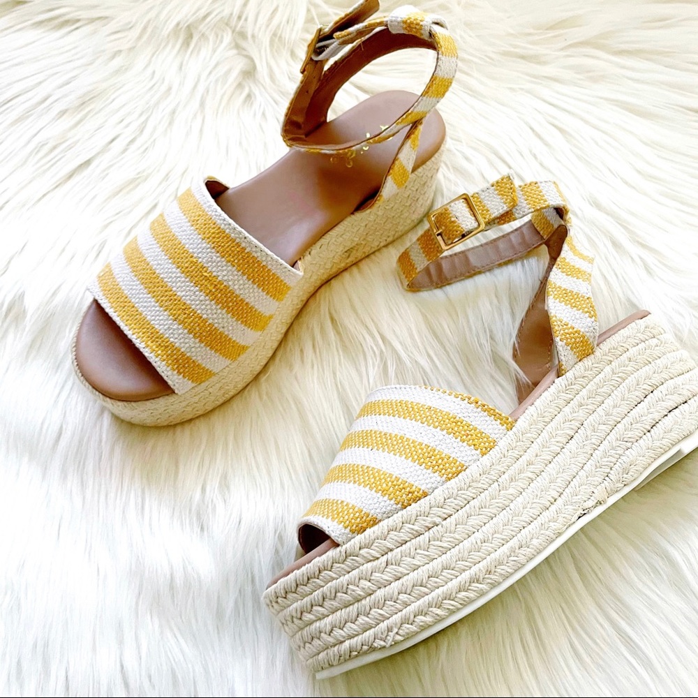 Yellow white platform espadrille wedge sandals - Picture 5 of 10